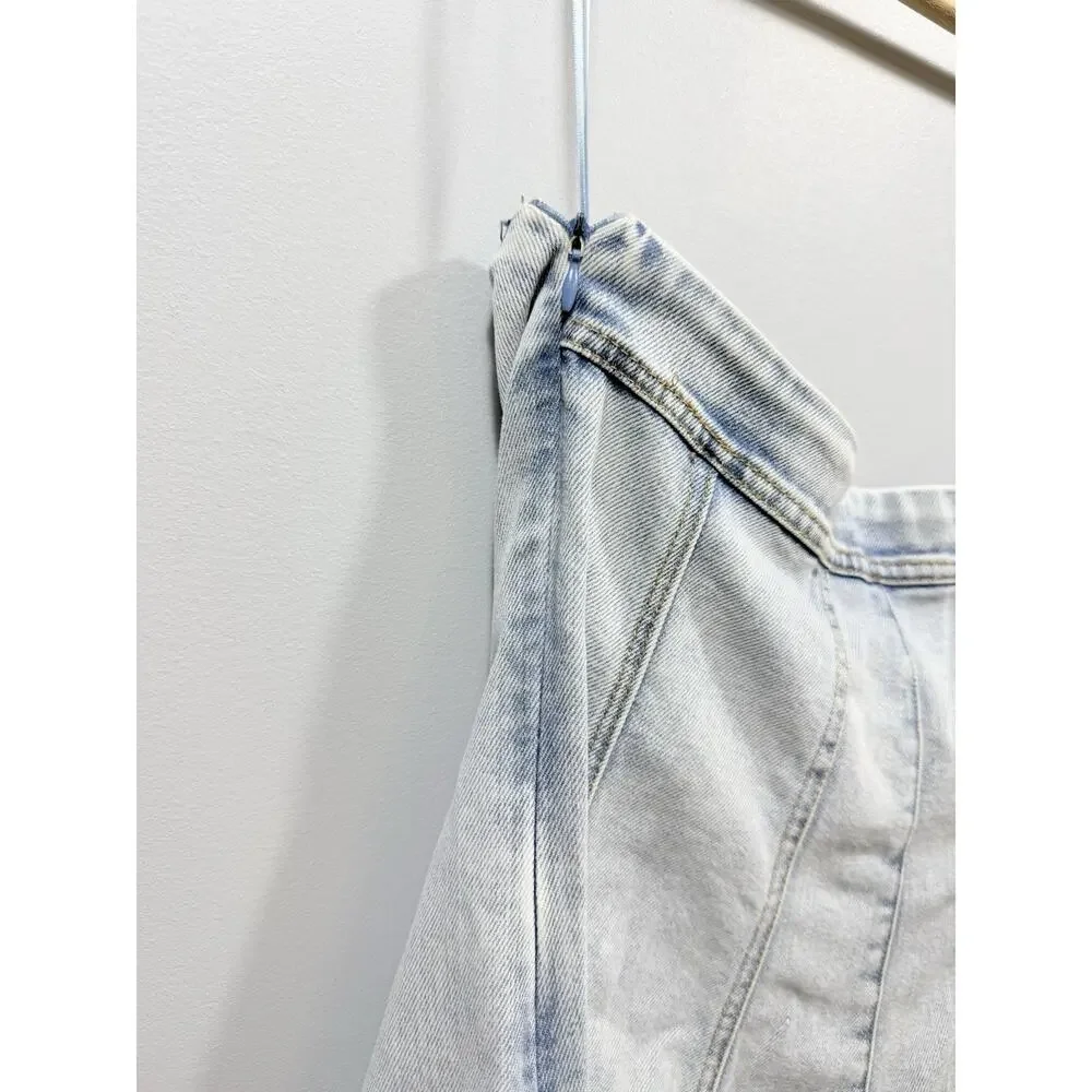 Altar'd State Blue Strapless Denim Romper Itgirl Relaxed Size S
